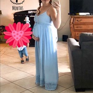 Motherhood Maternity Small Light Blue Spaghetti Strap Maxi Dress